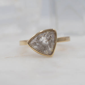 1.4 Carat Salt and Pepper Triangle Diamond Engagement Ring, set in 14K Yellow Gold | Michelle Kobernik
