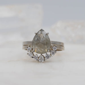 2.1 Carat Salt and Pepper Pear Diamond Engagement Ring set in 14K White Gold | Michelle Kobernik