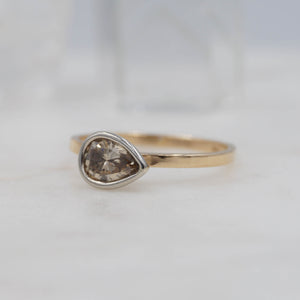 Chocolate Pear Diamond Ring Set 14 k White and Yellow Gold | Michelle Kobernik