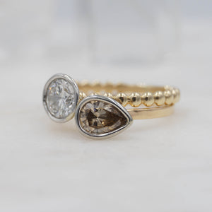 Chocolate Pear Diamond Ring Set 14 k White and Yellow Gold |Engagement Ring | Michelle Kobernik