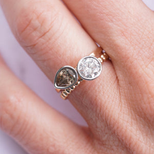 Chocolate Pear Diamond Ring Set 14 k White and Yellow Gold |Engagement Ring|  Michelle Kobernik