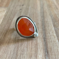 Carnelian Sterling Silver Ring with Diamond Accent Stone | Michelle Kobernik