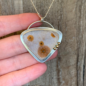 Druzy Agate Sterling Silver Pendant with 14K Gold Accents | Michelle Kobernik