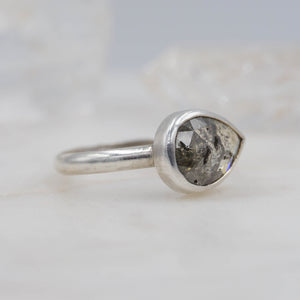 2.5 Carat Green Pear Diamond Ring Set in Sterling Silver | Michelle Kobernik