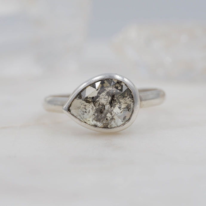 2.5 Carat Green Pear Diamond Ring Set in Sterling Silver | Michelle Kobernik