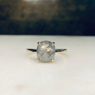2.5 Carat Salt and Pepper Oval Diamond Engagement Ring set in 14K Yellow Gold