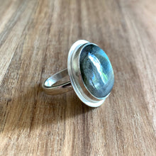 Load image into Gallery viewer, ROUND LABRADORITE STERLING SILVER RING