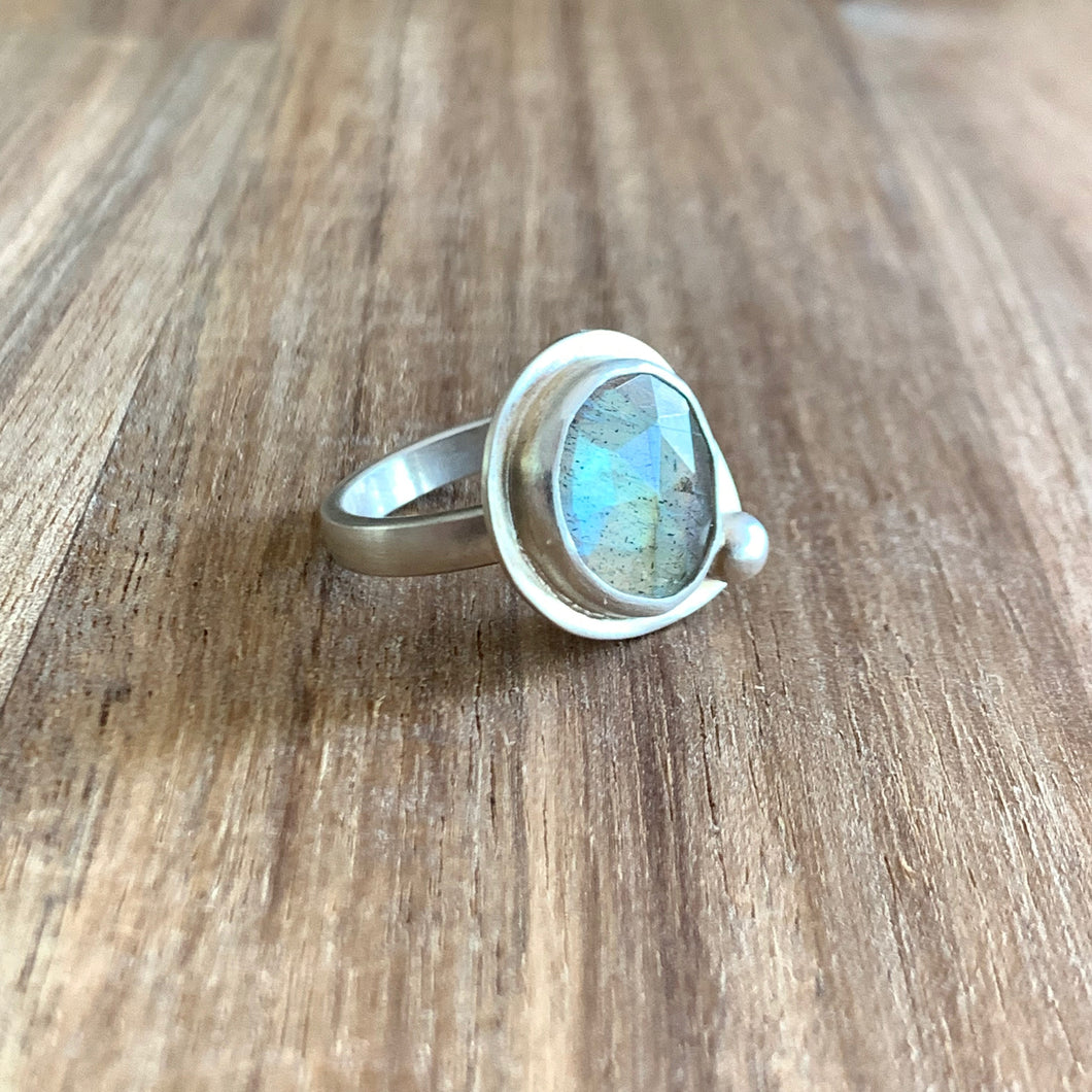 LABRADORITE ABSTRACT STERLING SILVER RING