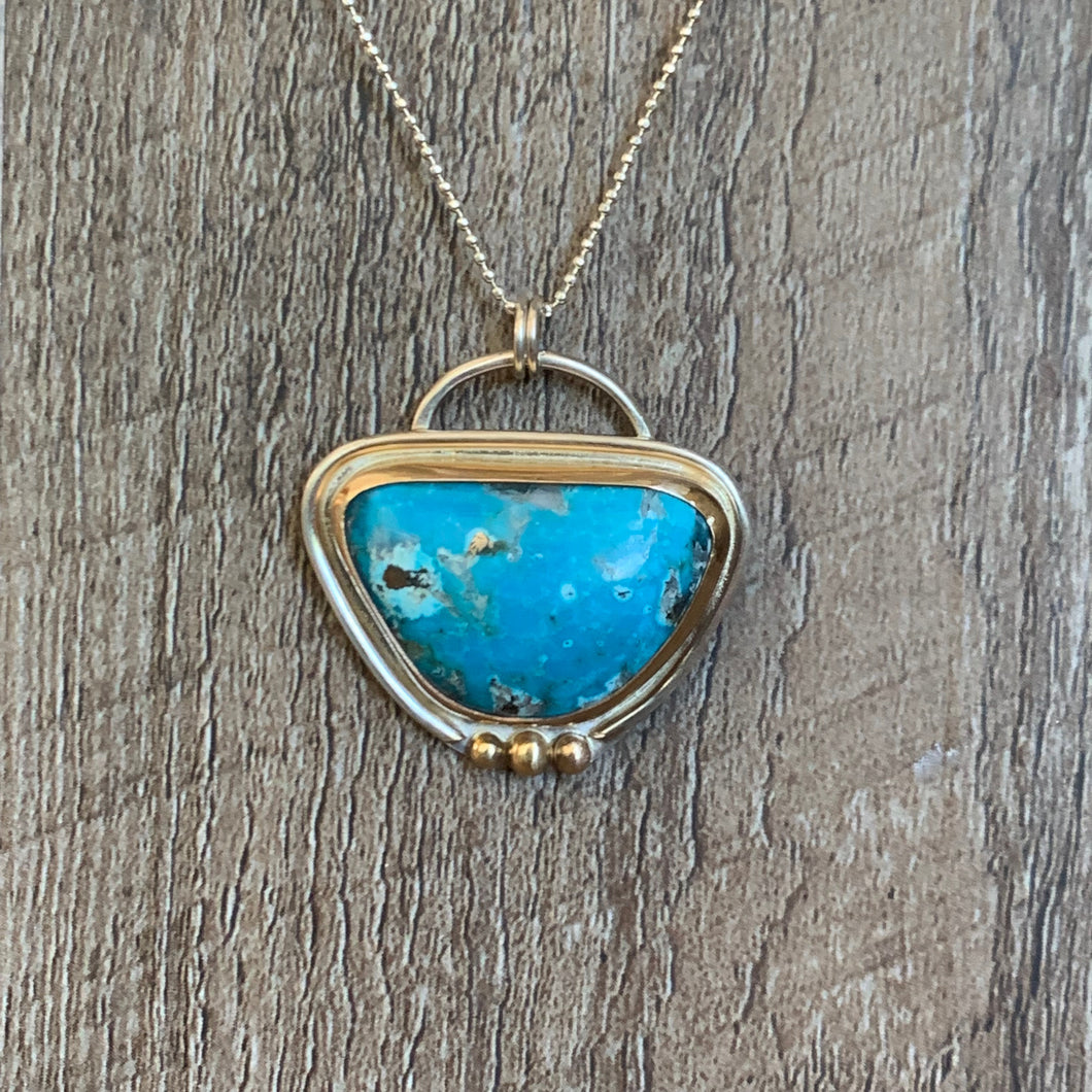 KINGMAN TURQUOISE STERLING SILVER PENDANT WITH 14K GOLD ACCENTS