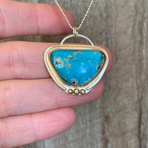 KINGMAN TURQUOISE STERLING SILVER PENDANT WITH 14K GOLD ACCENTS