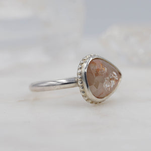 2.1 Carat Peach Pear Diamond Engagement/ Power Ring, set in Sterling Silver | Michelle Kobernik