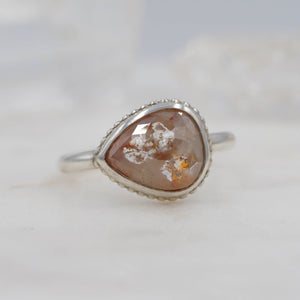 2.1 Carat Peach Pear Diamond Engagement/ Power Ring, set in Sterling Silver | Michelle Kobernik