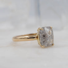 Load image into Gallery viewer, 2 Carat Rectangle Salt and Pepper Diamond Engagement Ring in 14K Yellow Gold | Michelle Kobernik
